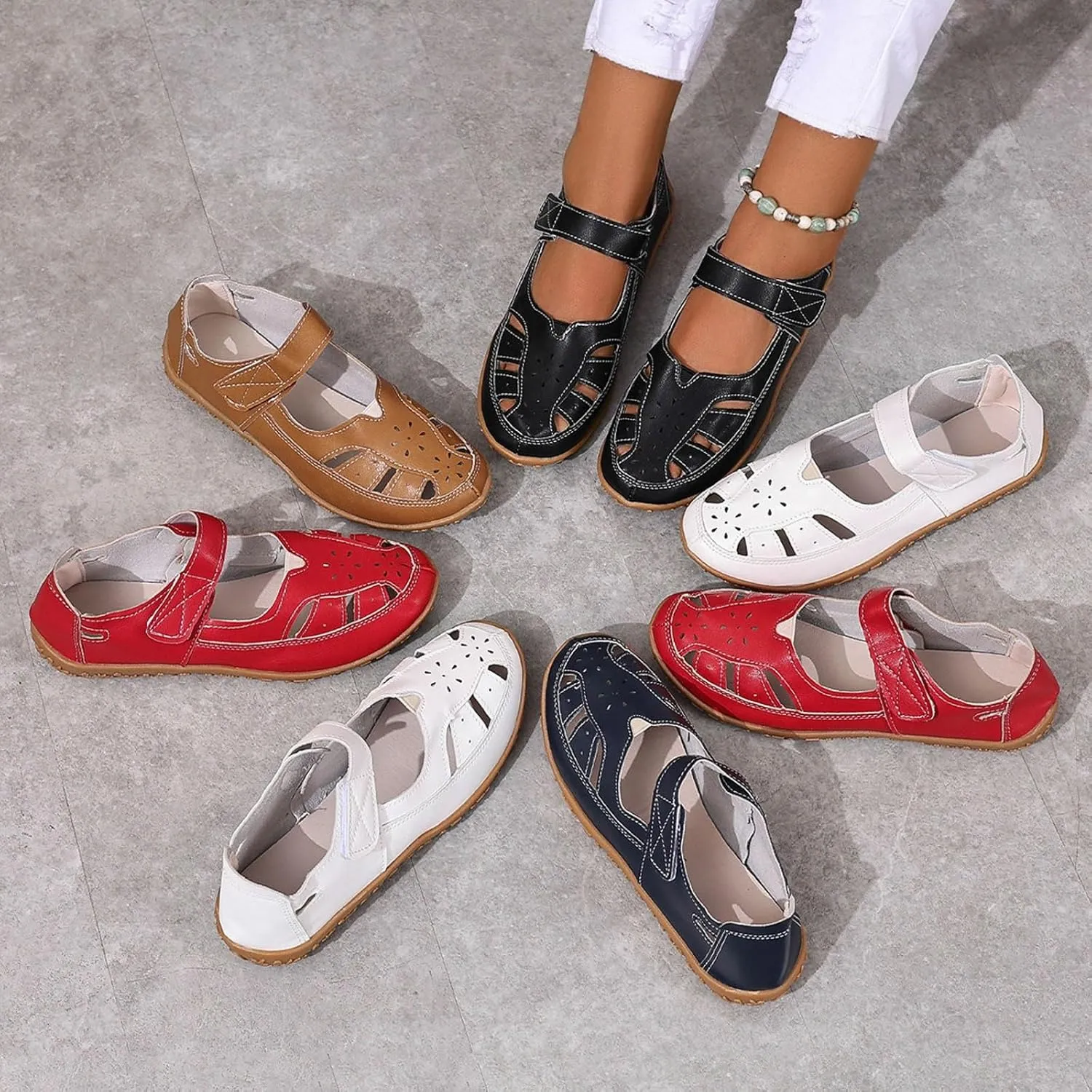 Orthopedic Loafers for Women Summer Dressy 2025 Women's Casual Closed Toe Leather Sandals Comfortable Soft Sole Ankle Strap Orthotic Beach Party Wedding Shoes