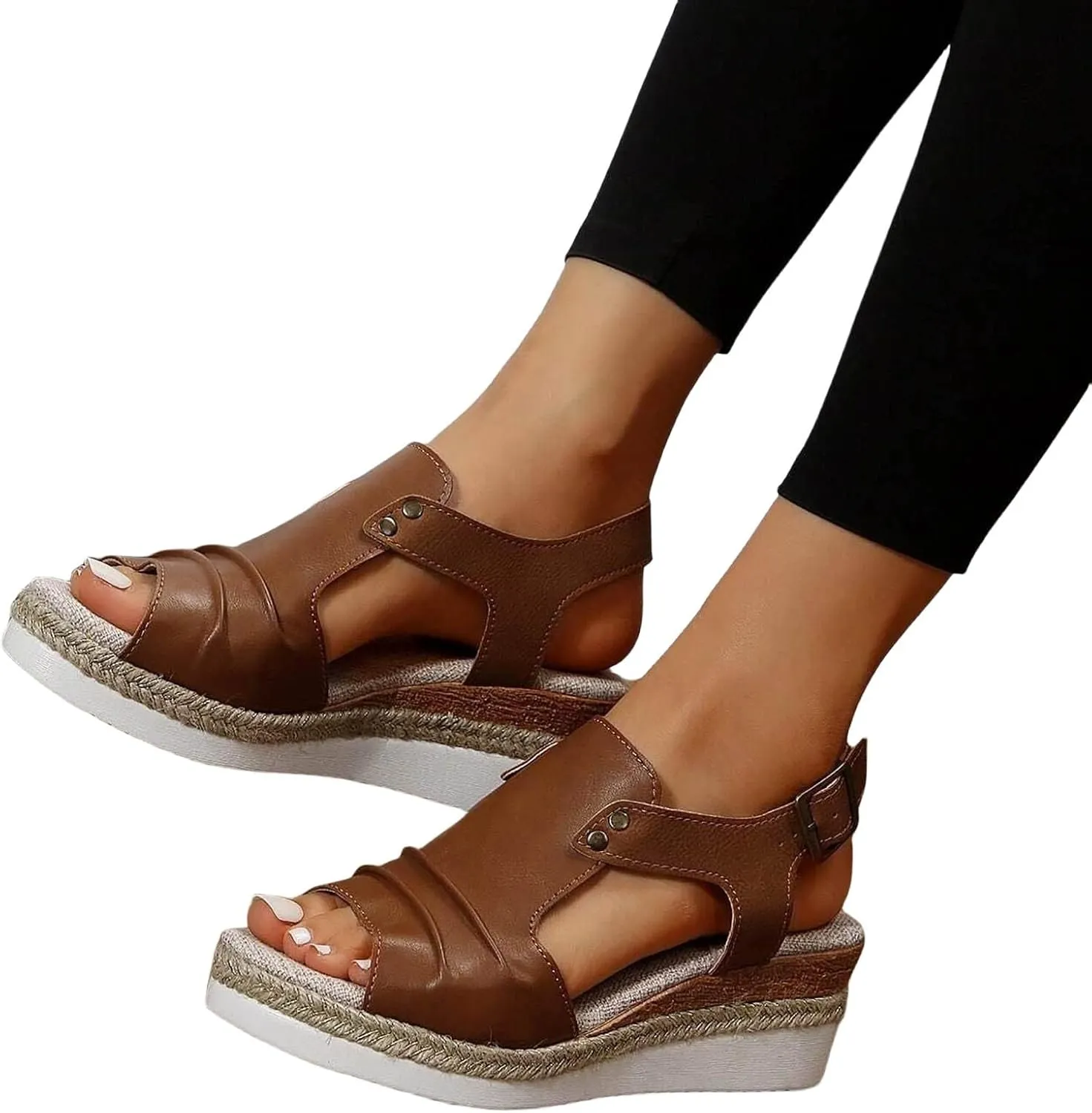 Orthopedic Sandals for Women Casual Non Slip Wedge Sandals Open Toe Slingback Ankle Strap Metal Buckle Summer Shoes for All Occasions: Casual, Work, Party