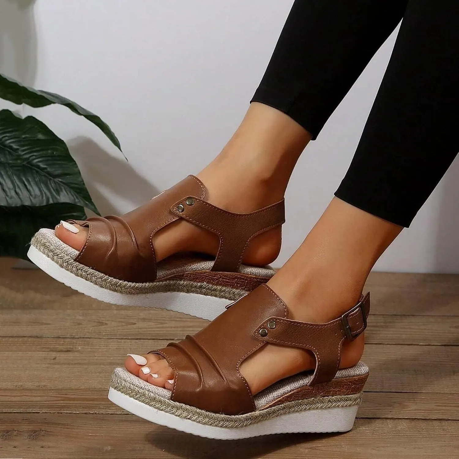 Orthopedic Sandals for Women Casual Non Slip Wedge Sandals Open Toe Slingback Ankle Strap Metal Buckle Summer Shoes for All Occasions: Casual, Work, Party