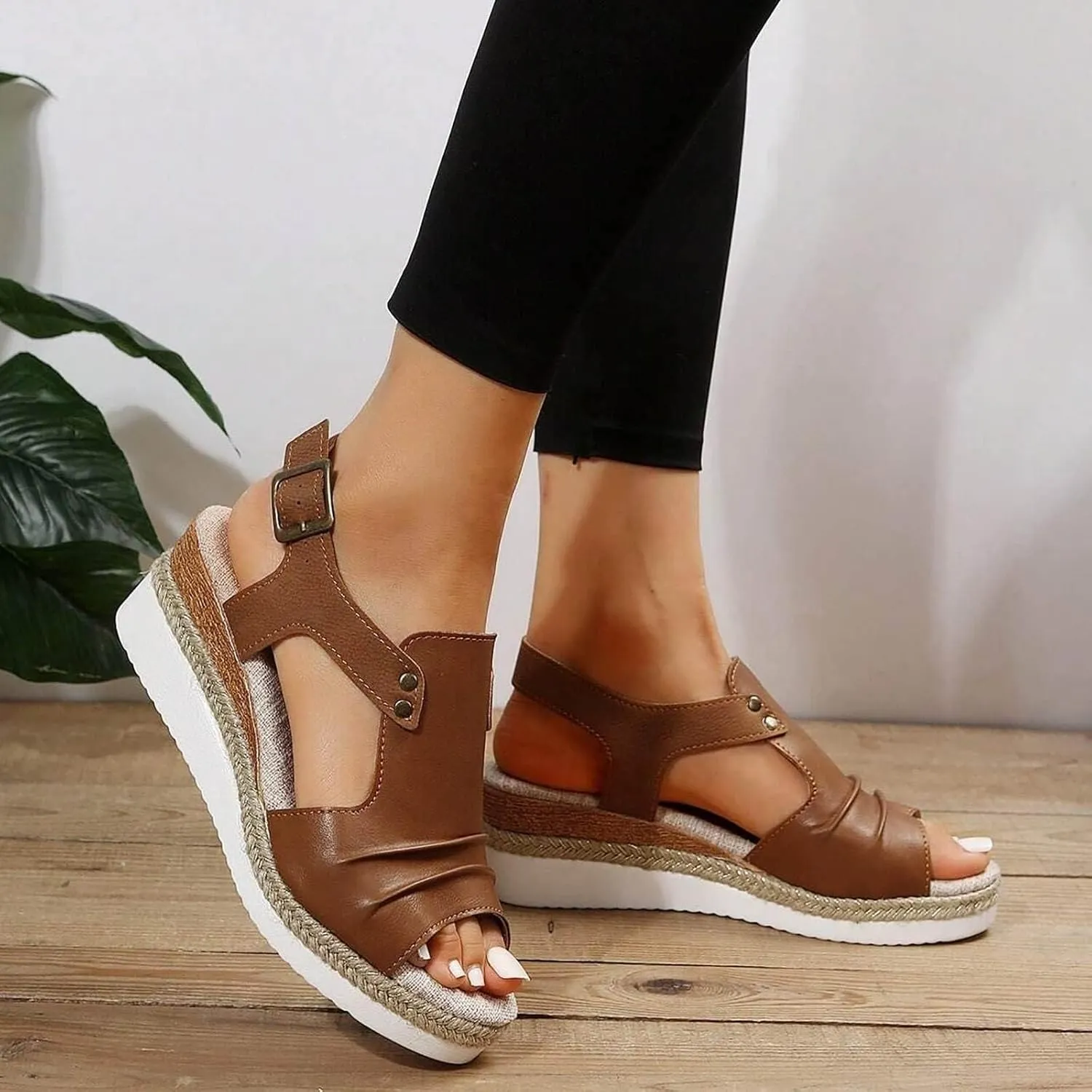 Orthopedic Sandals for Women Casual Non Slip Wedge Sandals Open Toe Slingback Ankle Strap Metal Buckle Summer Shoes for All Occasions: Casual, Work, Party