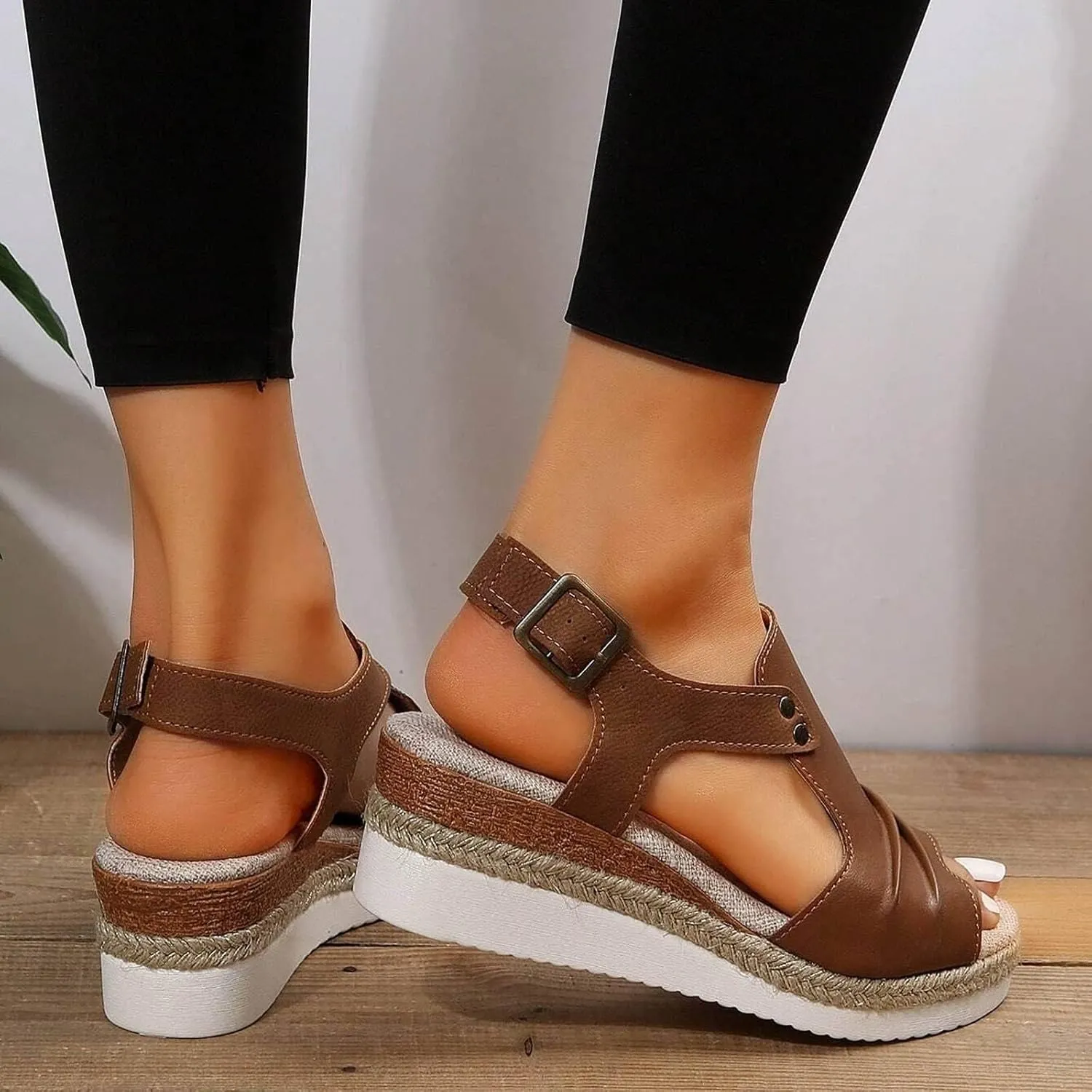 Orthopedic Sandals for Women Casual Non Slip Wedge Sandals Open Toe Slingback Ankle Strap Metal Buckle Summer Shoes for All Occasions: Casual, Work, Party