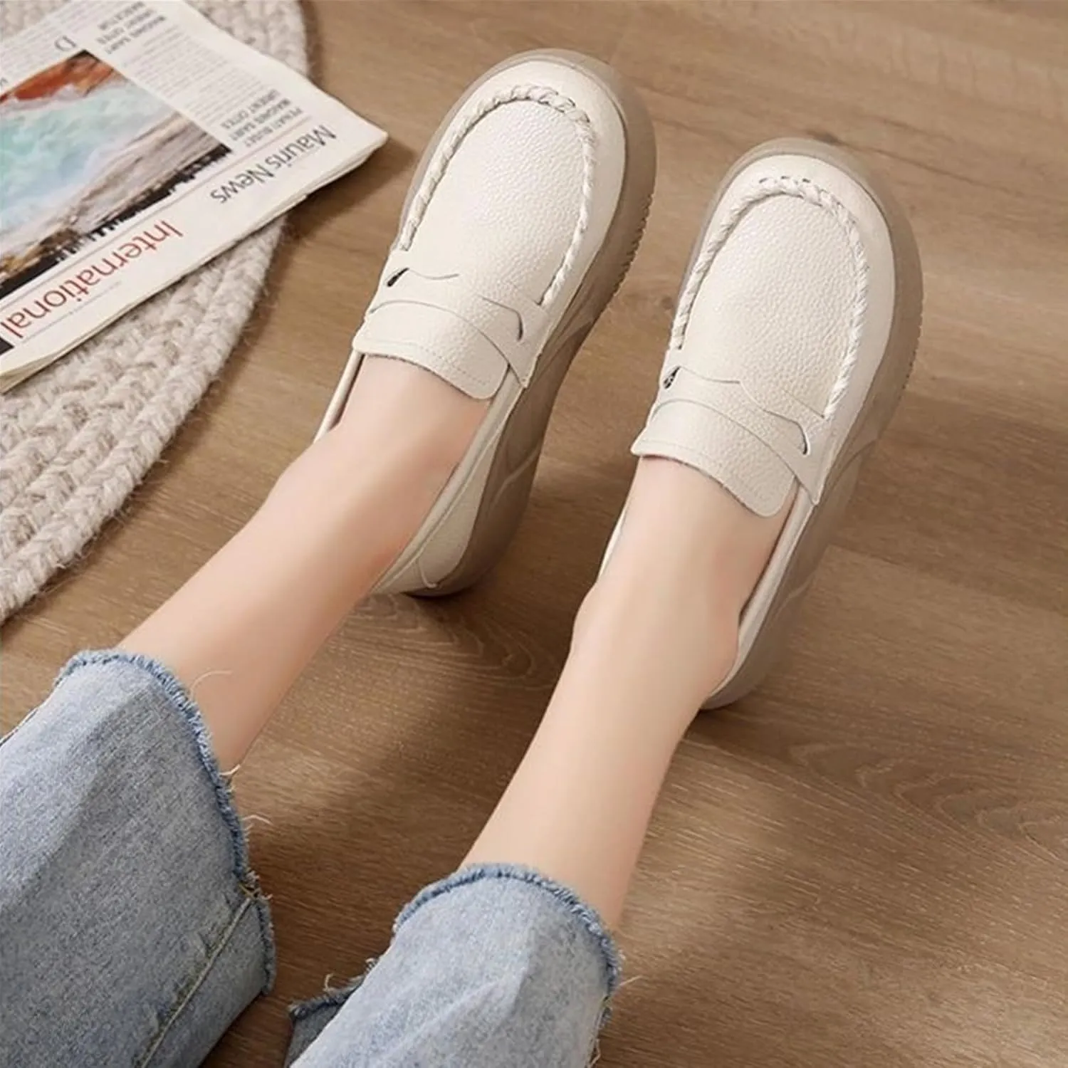 Orthopedic Shoes for Women,Soft-Soled Slip-On Walking Loafers,Soft Comfortable Breathable Work Single Thick Soled Shoes