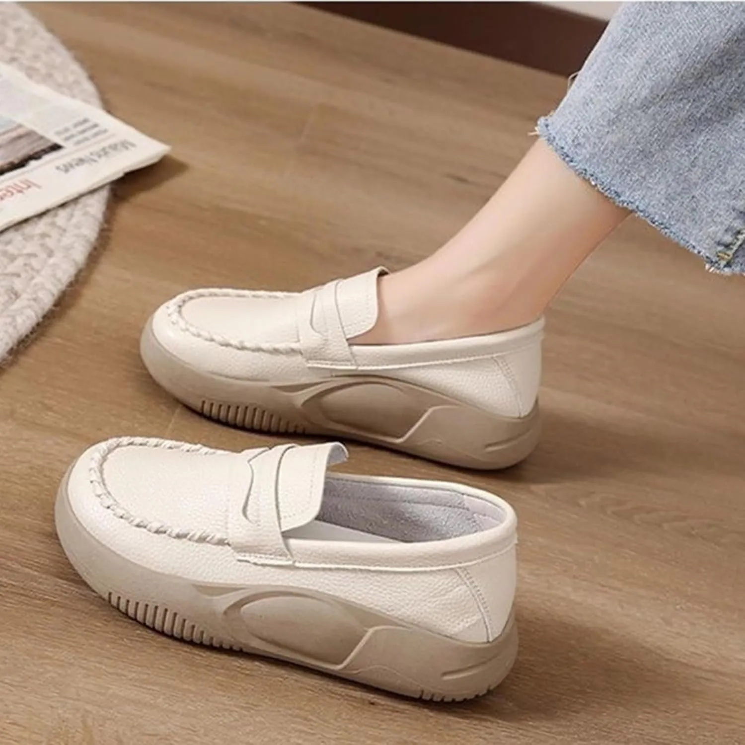 Orthopedic Shoes for Women,Soft-Soled Slip-On Walking Loafers,Soft Comfortable Breathable Work Single Thick Soled Shoes