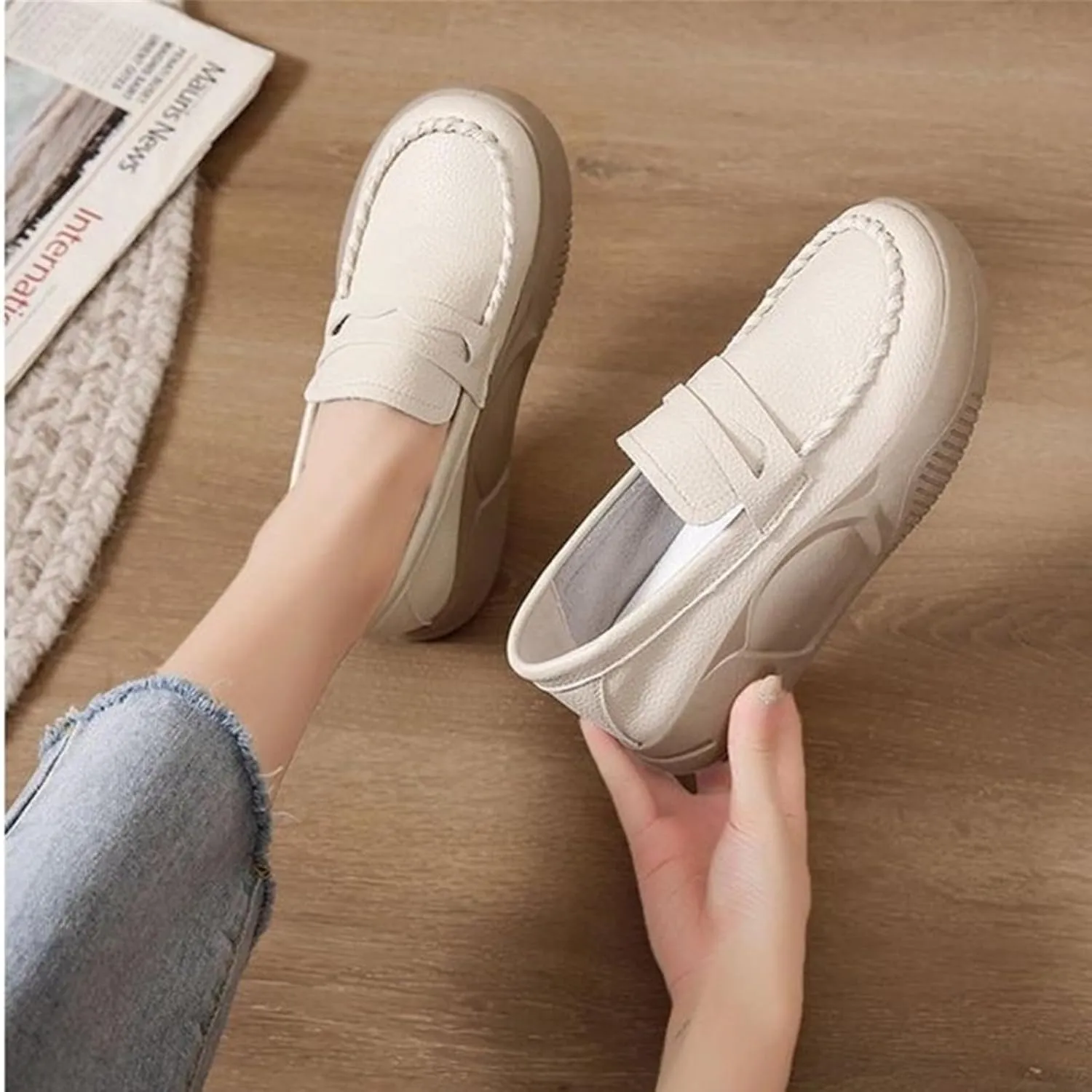 Orthopedic Shoes for Women,Soft-Soled Slip-On Walking Loafers,Soft Comfortable Breathable Work Single Thick Soled Shoes