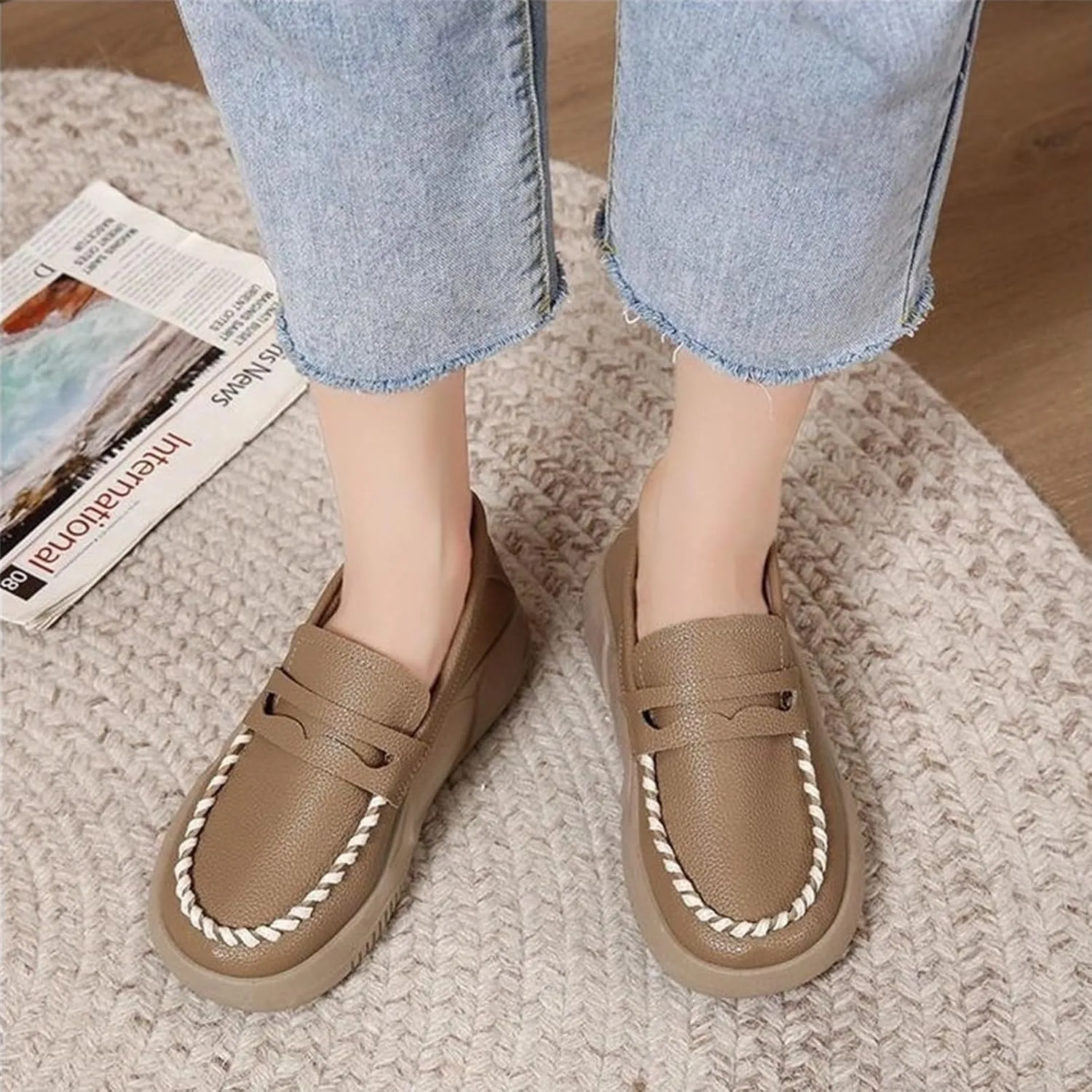 Orthopedic Shoes for Women,Soft-Soled Slip-On Walking Loafers,Soft Comfortable Breathable Work Single Thick Soled Shoes