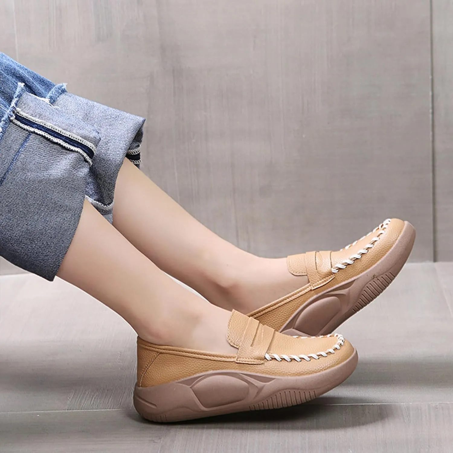 Orthopedic Shoes for Women,Soft-Soled Slip-On Walking Loafers,Soft Comfortable Breathable Work Single Thick Soled Shoes