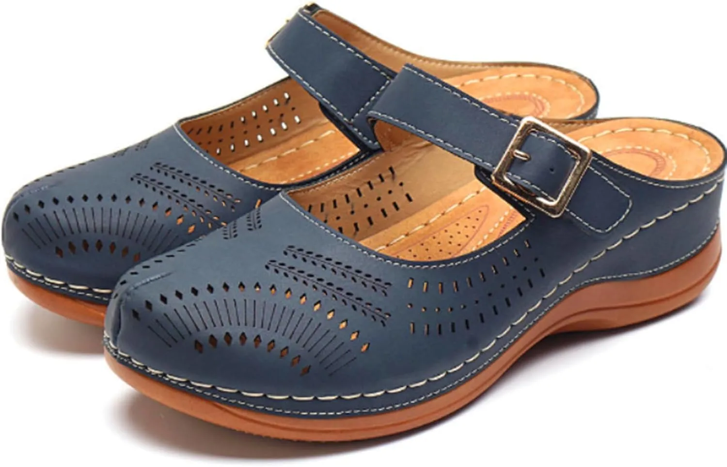 Orthopedic Slippers for Women Dressy Casual Comfort Summer Slippers Closed Toe Ankle Strap Metal Buckle Sandals Comfortable Orthotic Footwear Casual Walking Wedges