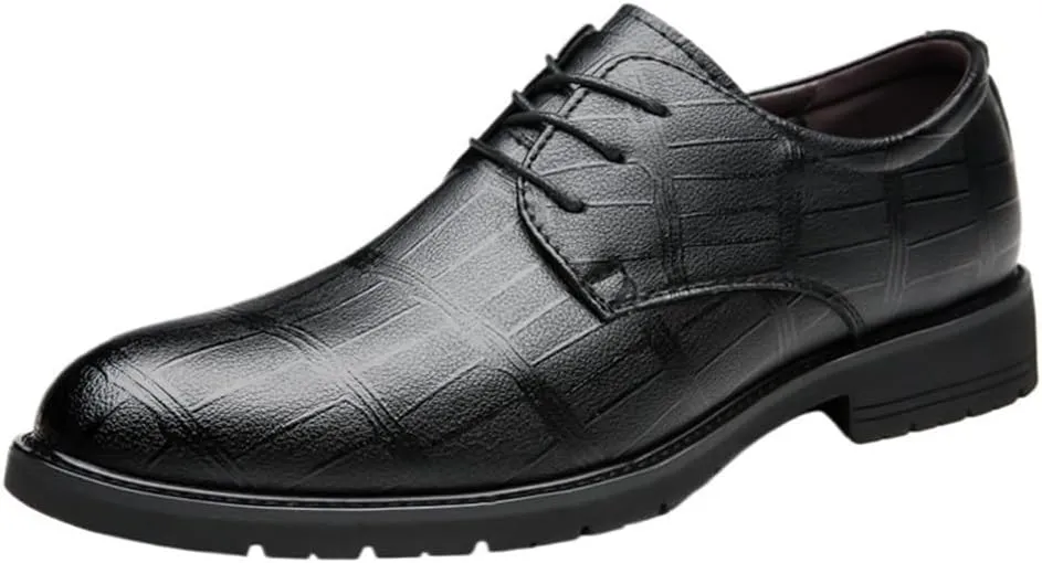 Oxford Dress Shoes for Men's Classic Lace Up Evening Brogue French Leather Office Anti-Slip Rubber Sole Slip Resistant Block Heel Shoe