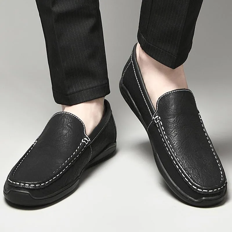 Santimon Men's Leather Flat Loafers Casual Slip On Shoes Soft Driving Moccasin Loafers for Men Lightweight Driving Boat Shoes
