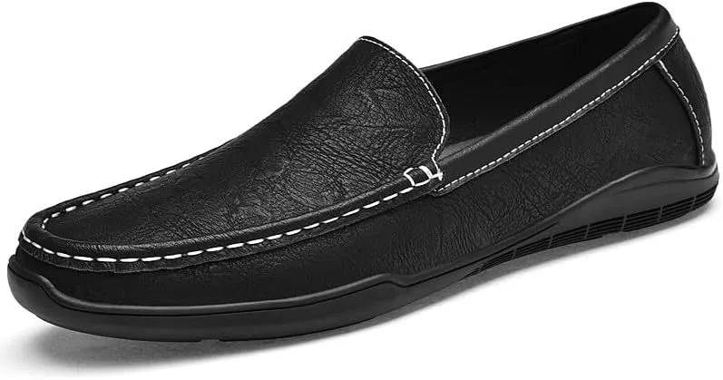 Santimon Men's Leather Flat Loafers Casual Slip On Shoes Soft Driving Moccasin Loafers for Men Lightweight Driving Boat Shoes