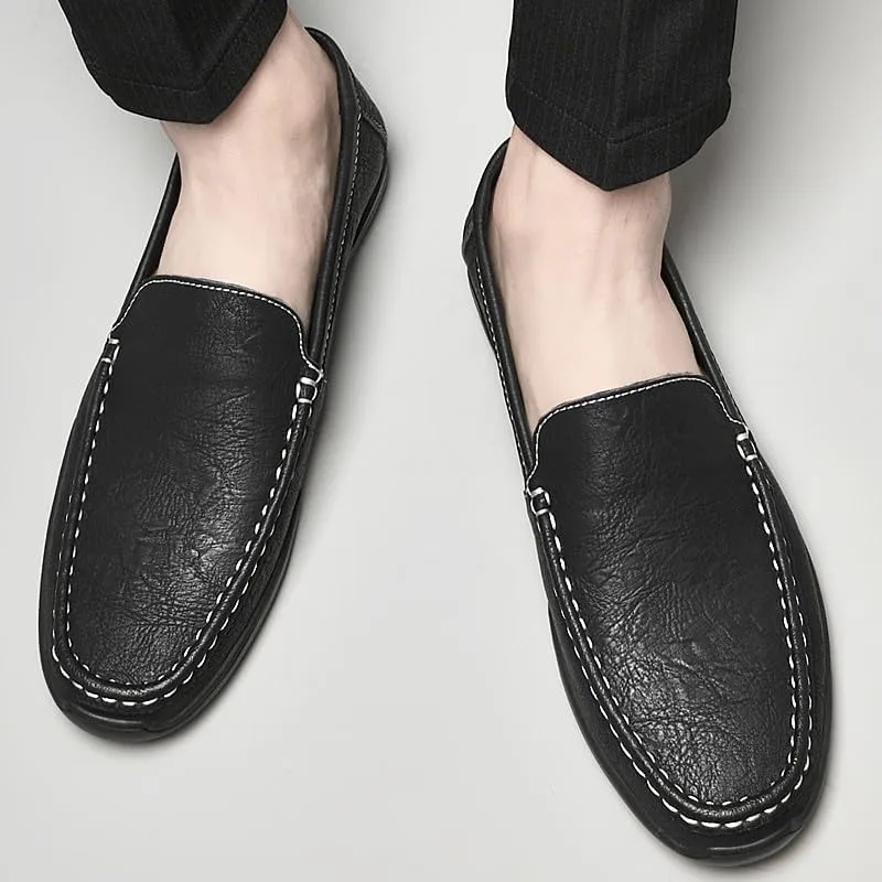 Santimon Men's Leather Flat Loafers Casual Slip On Shoes Soft Driving Moccasin Loafers for Men Lightweight Driving Boat Shoes