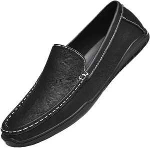 Santimon Men's Leather Flat Loafers Casual Slip On Shoes Soft Driving Moccasin Loafers for Men Lightweight Driving Boat Shoes