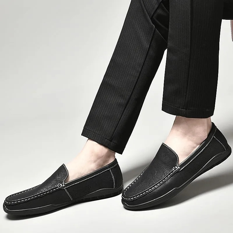 Santimon Men's Leather Flat Loafers Casual Slip On Shoes Soft Driving Moccasin Loafers for Men Lightweight Driving Boat Shoes