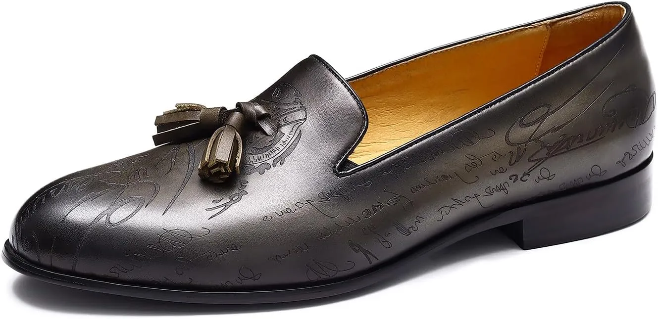 Santimon Mens Loafers Dress Casual Slip-On Tassel Loafer Fashion Wedding Tuxedo Moccasin Genuine Leather Formal Business Penny Loafers Comfortable Slipper Shoes for Men