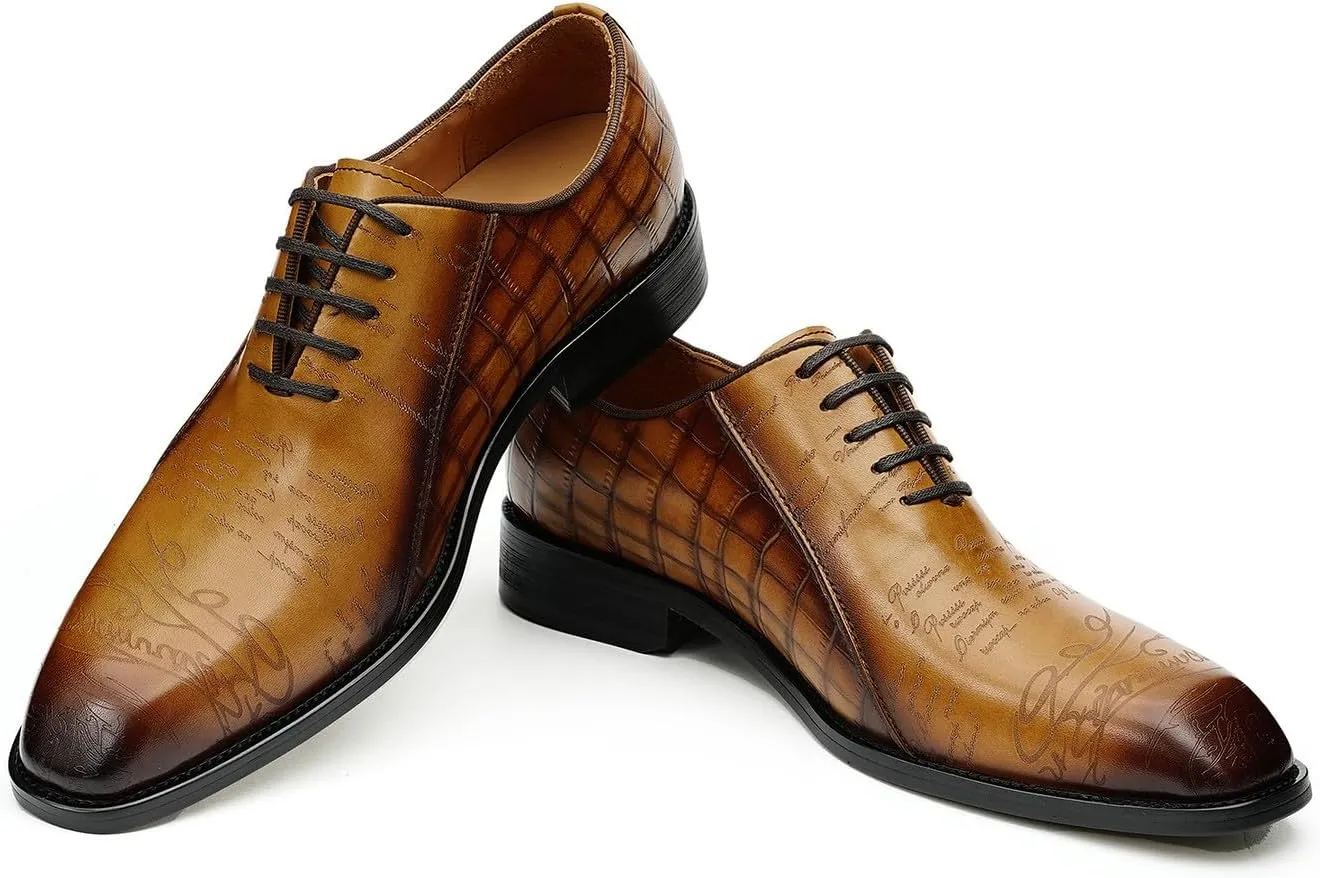 Santimon Men's Oxfords Formal Dress Leather Derby Fashion Business Prom Plaid Shoes Tuxedo Wedding Casual Derby Walking Shoes for Men