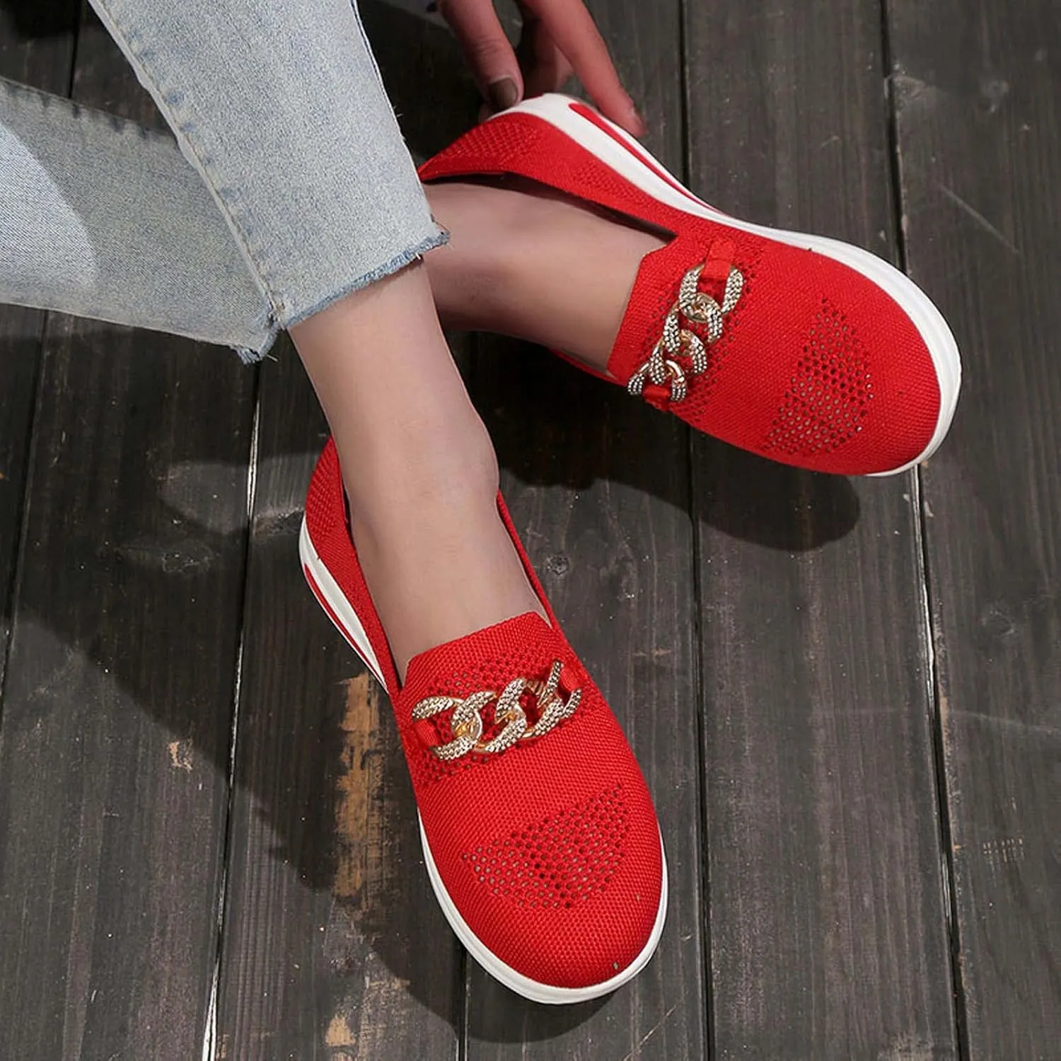 Slip On Loafers for Women Mesh Breathable Platform Wedge Sneaker Wide Width Running Sneaker Vacation Work Nurse Shoes