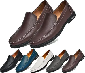 Stylish Men's Leather Slip-On Loafers - Elegant Round Toe Casual Dress Shoes for Office, Driving, and Special Occasions. Luxurious Comfort with Breathable Soft Soles
