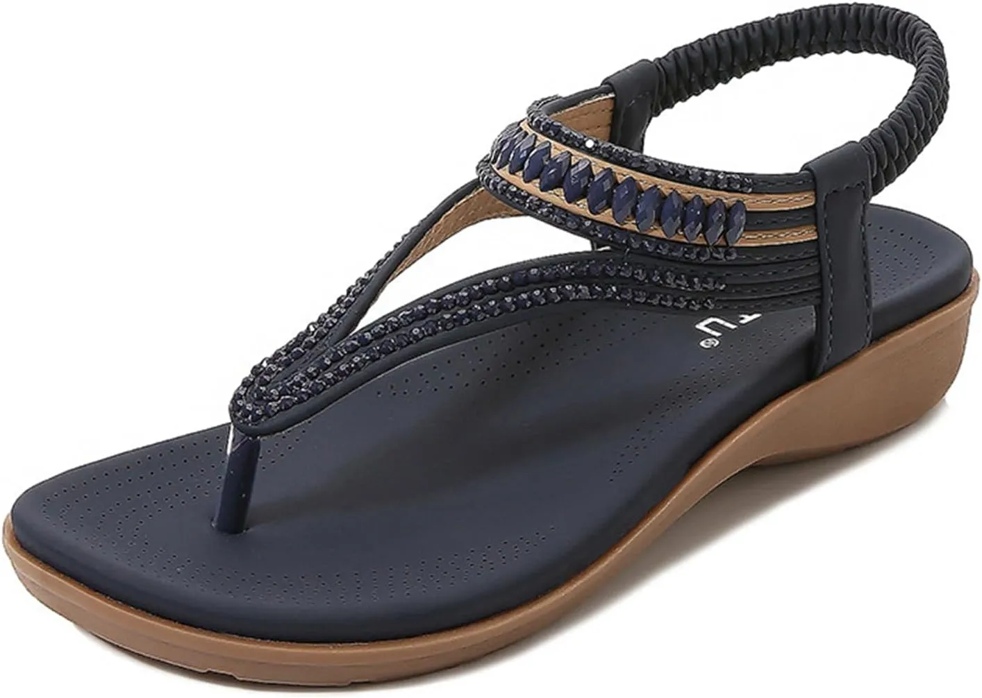 Summer Beach Sandals for Women Arch Support Slingback Rhinestone Dressy Sandal Comfort Sandals Bohemian T-Strap Ladies Casual Comfy Sandal Casual Ankle Elastic Flip Flops Shoes 2025