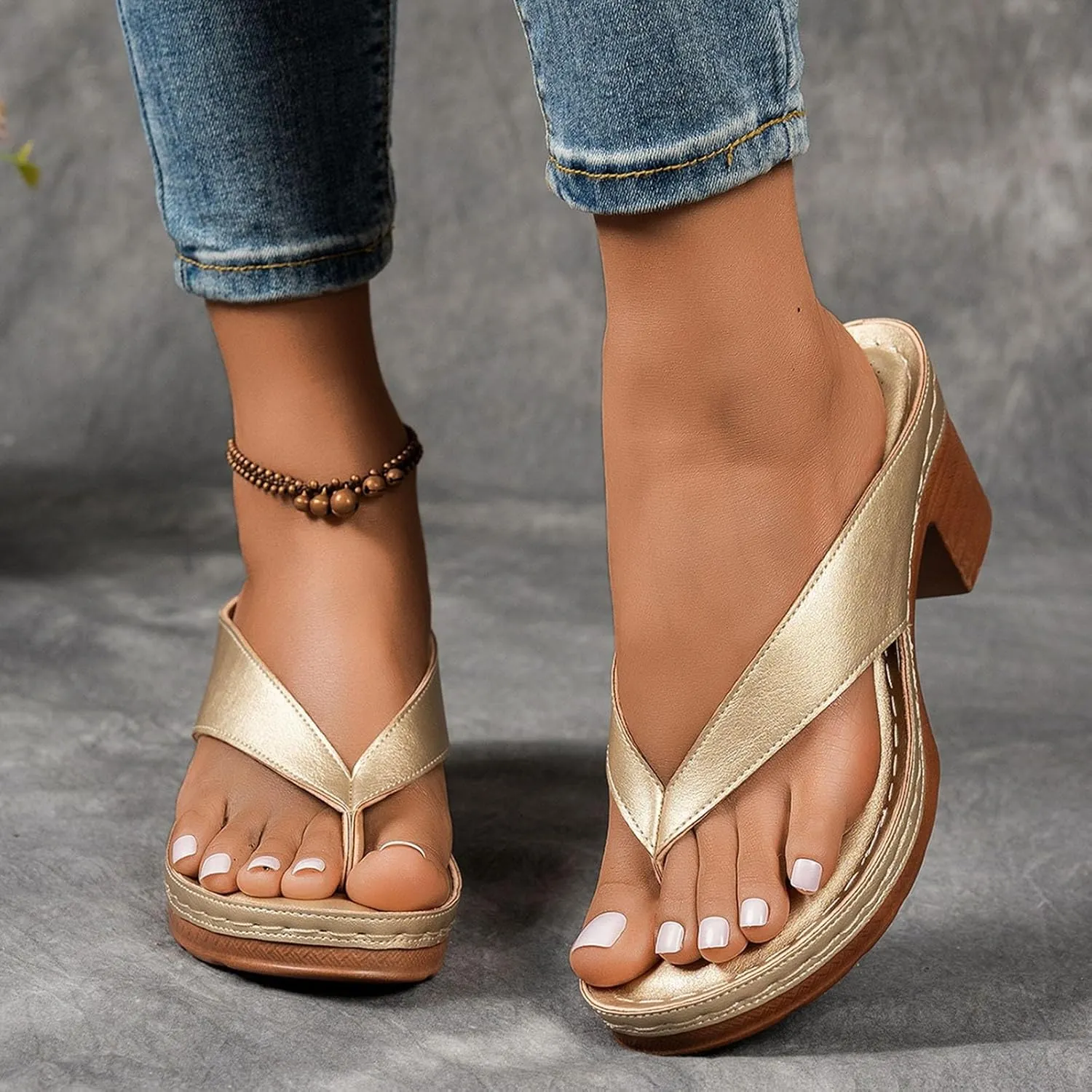 Summer Sandals for Women 2025 Trendy Orthopedic Dressy Chunky Heels Arch Support Comfort Slip-On Open Toe Heeled Flip Flops Bridal Party Wedding Shoes Casual Wedge Thong Sandal