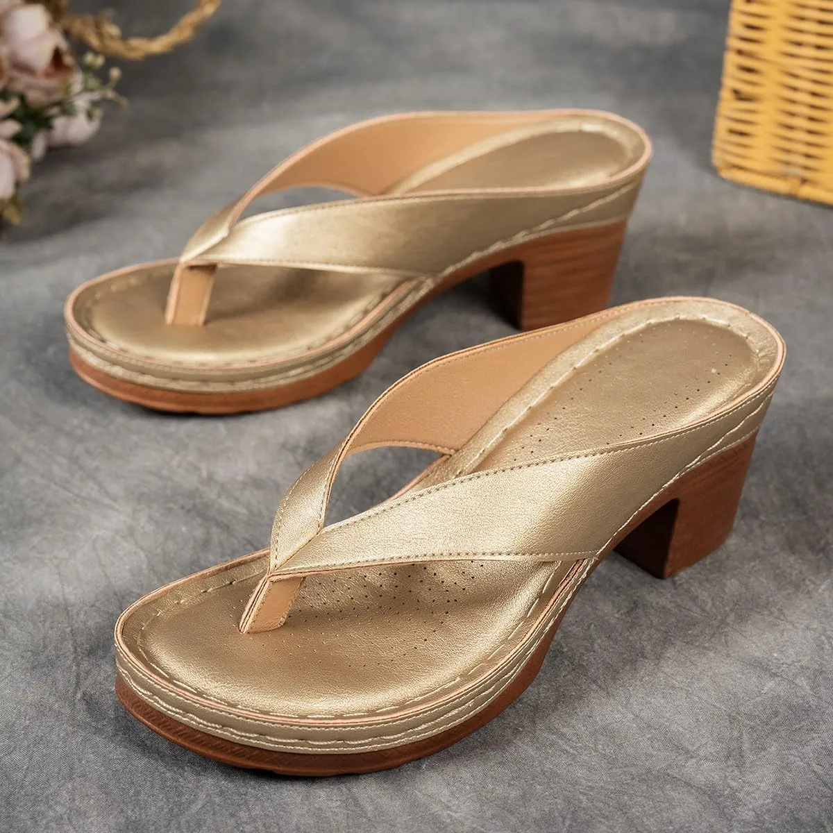 Summer Sandals for Women 2025 Trendy Orthopedic Dressy Chunky Heels Arch Support Comfort Slip-On Open Toe Heeled Flip Flops Bridal Party Wedding Shoes Casual Wedge Thong Sandal