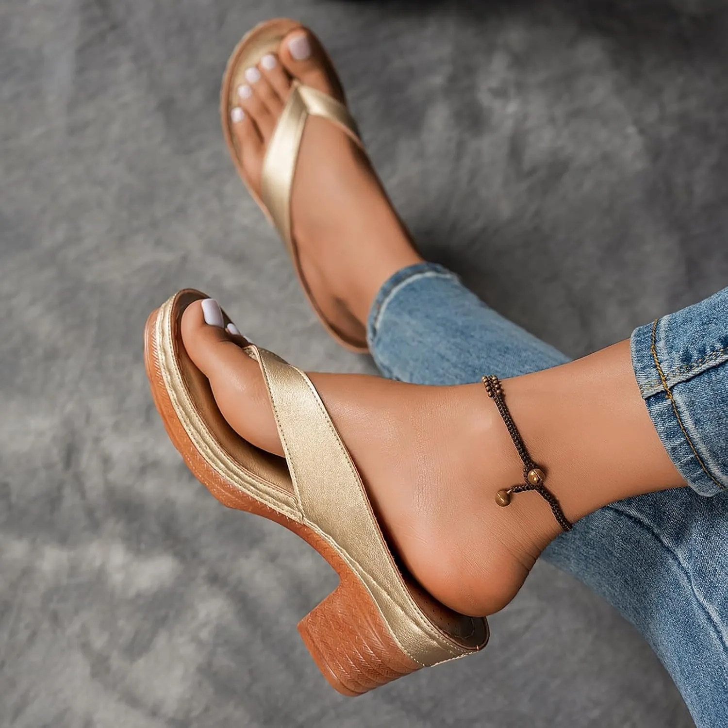 Summer Sandals for Women 2025 Trendy Orthopedic Dressy Chunky Heels Arch Support Comfort Slip-On Open Toe Heeled Flip Flops Bridal Party Wedding Shoes Casual Wedge Thong Sandal
