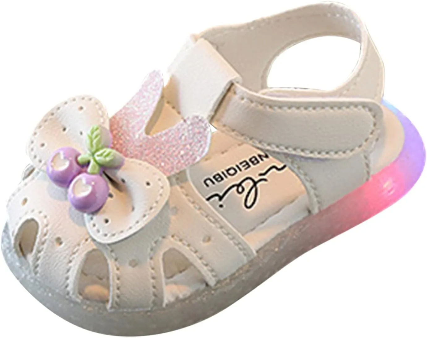 Toddler Baby Girls Cute Light Up Sandals Soft Sole Closed Toe Comfortable Luminous Sneakers Princess Sweet Shoes