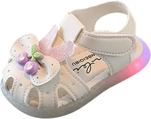 Toddler Baby Girls Cute Light Up Sandals Soft Sole Closed Toe Comfortable Luminous Sneakers Princess Sweet Shoes