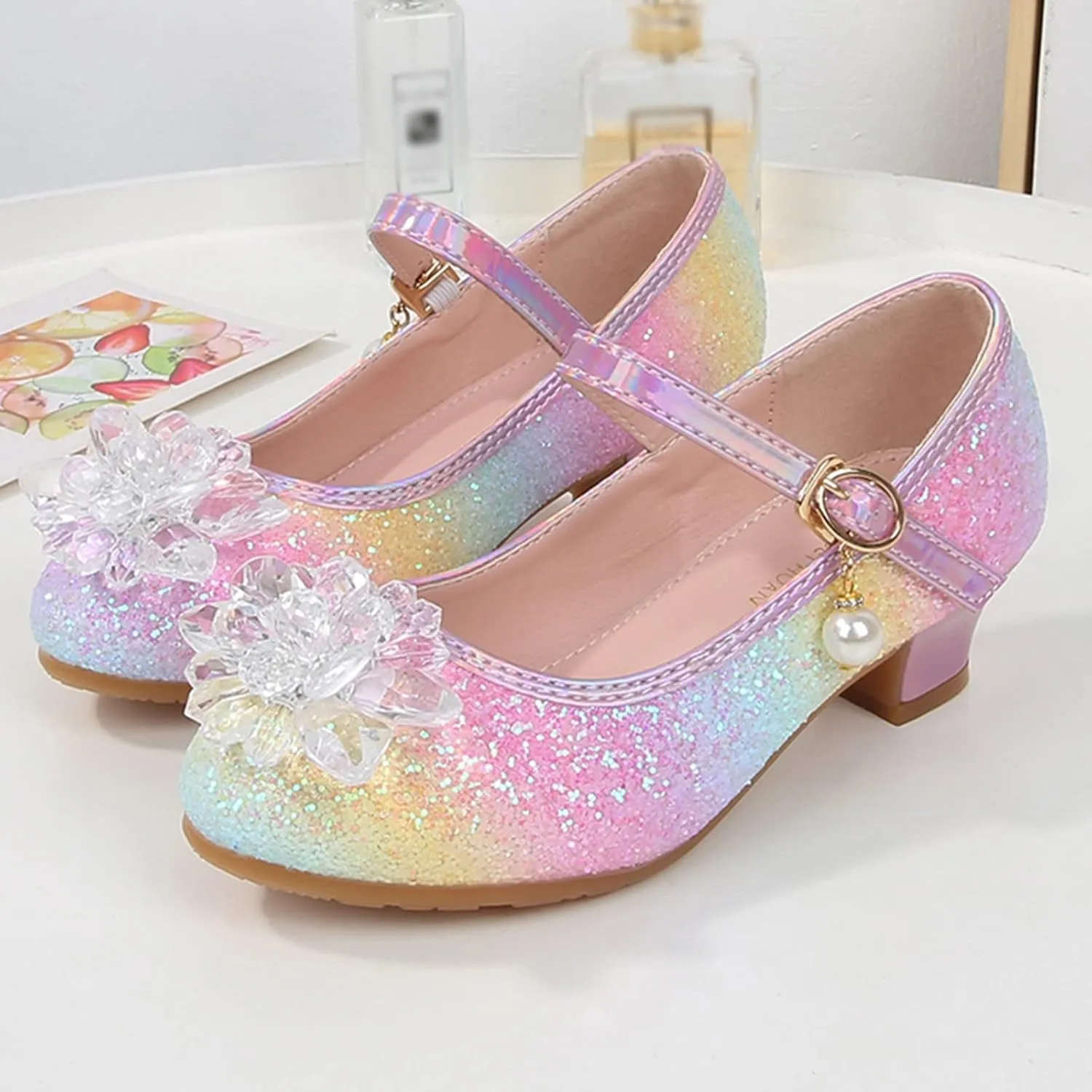 Toddler Girls Shoes Fashion Flat Princess Shoes Bowknot Pearl Children Soft Sole Small Leather Shoes for Big Girls (Pink, 2.5 Big Kids)