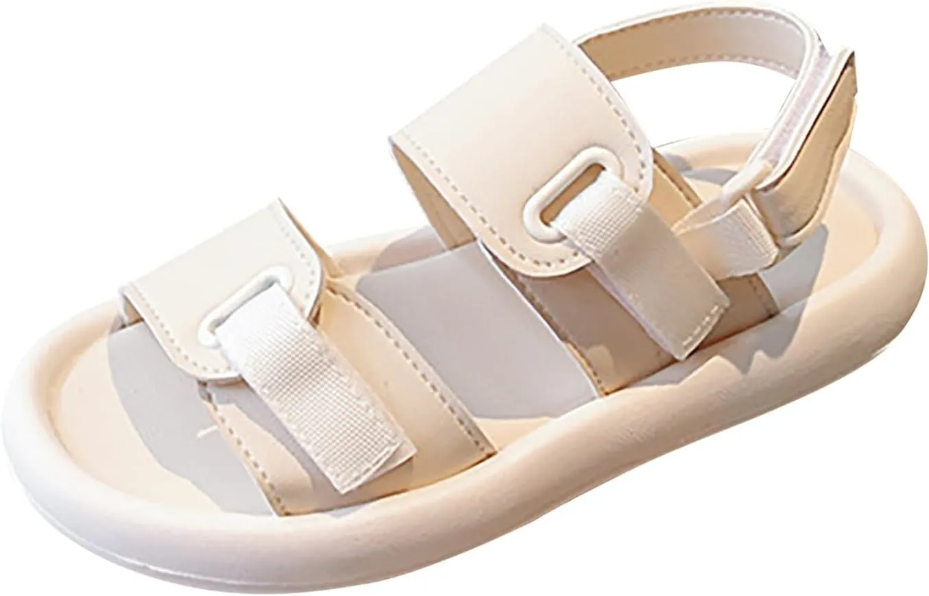 Toddler Kids Girl Flat Sandal Soft Sole Non-Slip Solid Children Open Toe Hook & Loop Beach Casual Flip Flop
