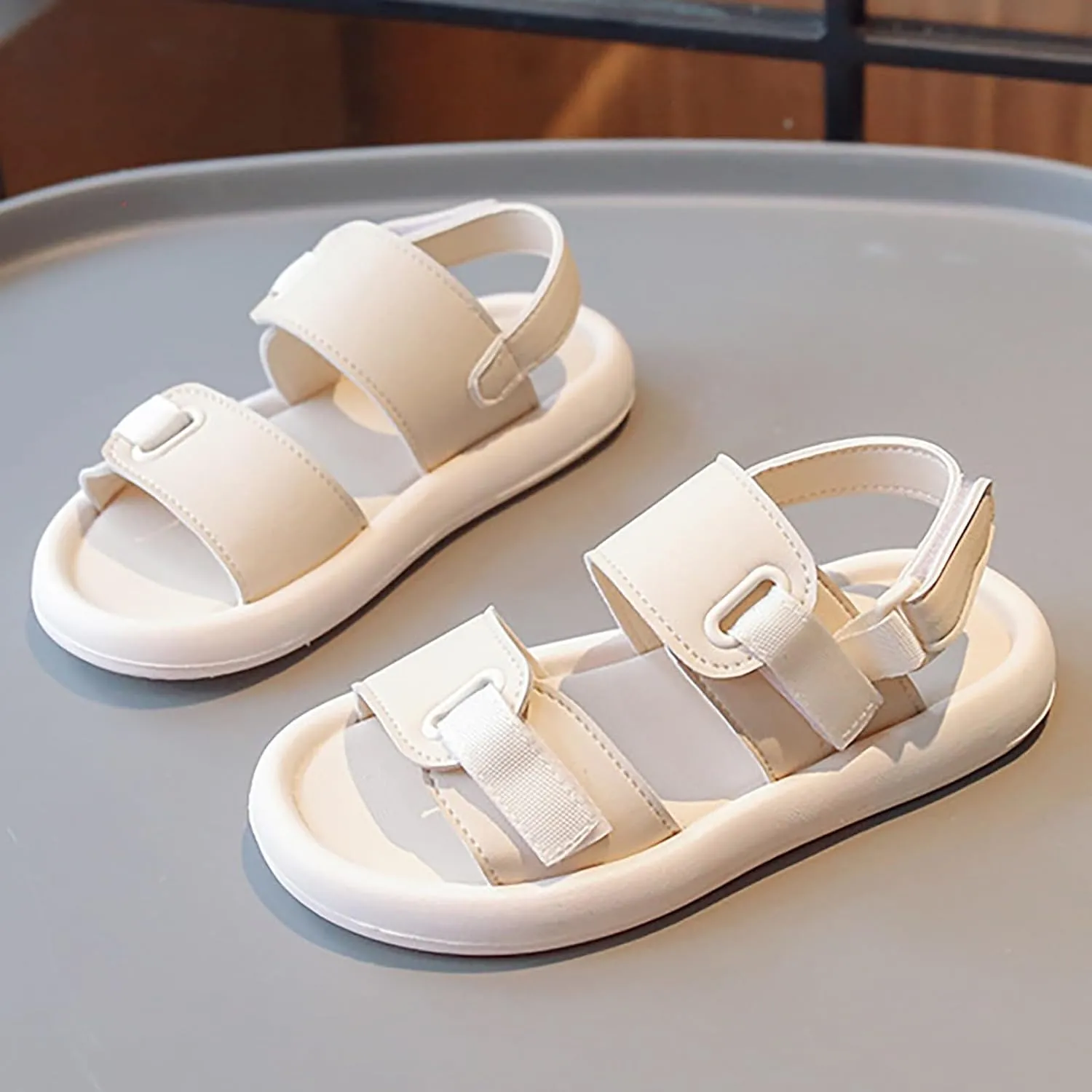 Toddler Kids Girl Flat Sandal Soft Sole Non-Slip Solid Children Open Toe Hook & Loop Beach Casual Flip Flop