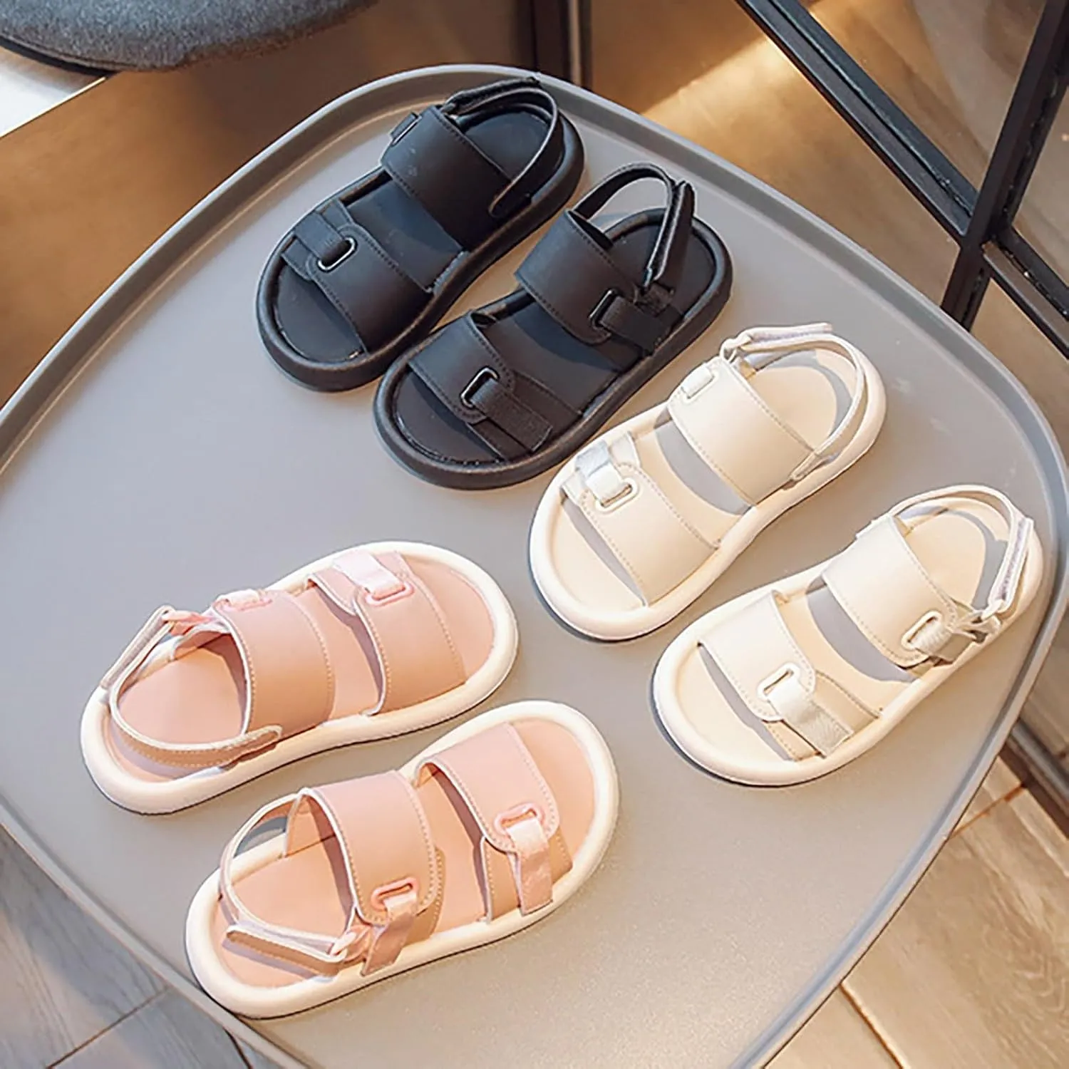 Toddler Kids Girl Flat Sandal Soft Sole Non-Slip Solid Children Open Toe Hook & Loop Beach Casual Flip Flop