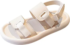 Toddler Kids Girl Flat Sandal Soft Sole Non-Slip Solid Children Open Toe Hook & Loop Beach Casual Flip Flop