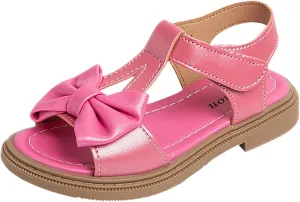 Toddler Kids Girl Open-toe Casual Solid Sandal Low Heel Hook & Loop Bow Soft Rubber Sole Party Dress Shoes