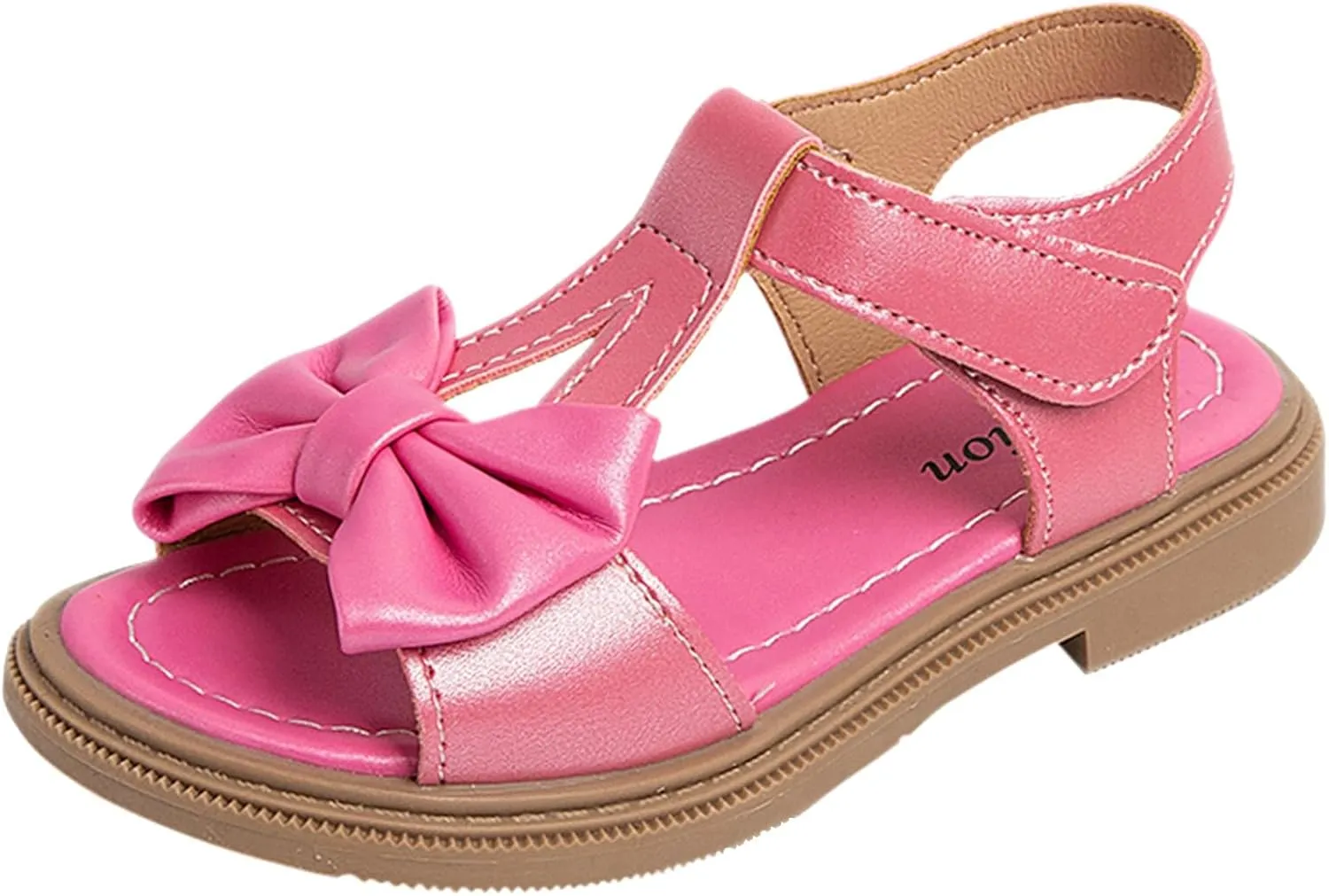 Toddler Kids Girl Open-toe Casual Solid Sandal Low Heel Hook & Loop Bow Soft Rubber Sole Party Dress Shoes
