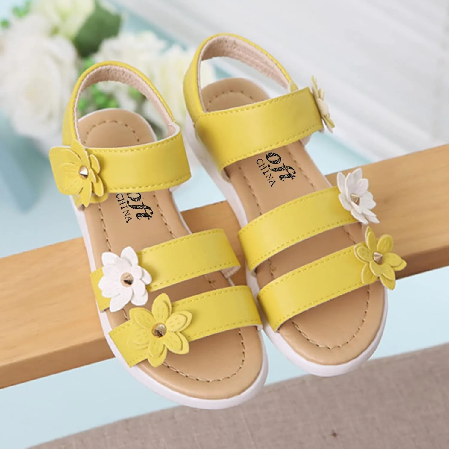 Toddler Little Girls Open Toe Strap Flowers Sandals Summer Beach Non-Slip Shoes Rubber Soft Sole Princess Flats