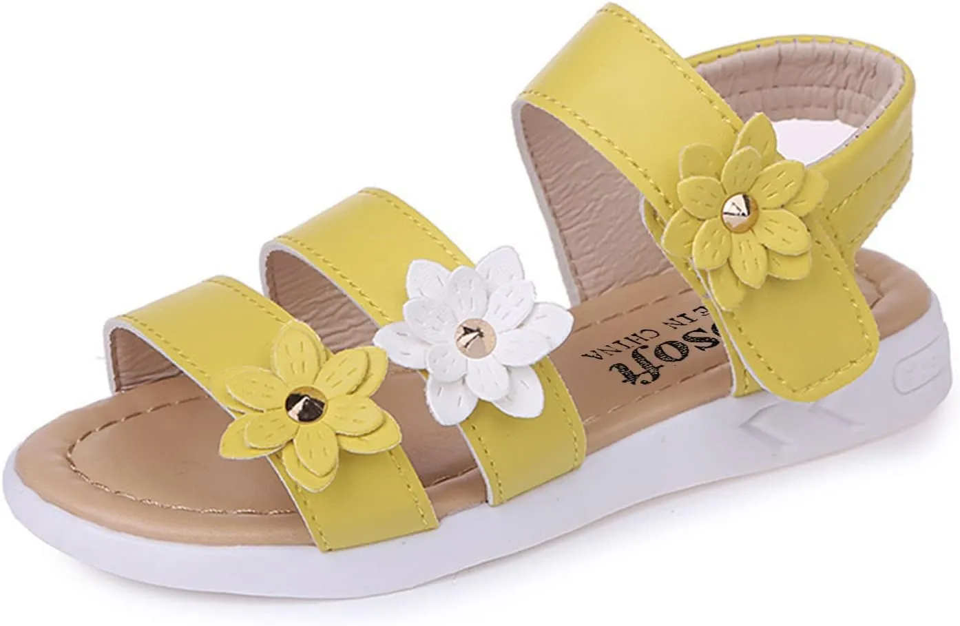 Toddler Little Girls Open Toe Strap Flowers Sandals Summer Beach Non-Slip Shoes Rubber Soft Sole Princess Flats