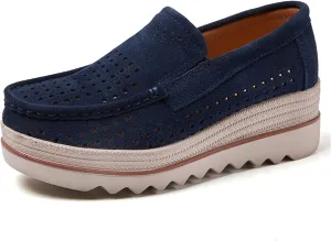 Veroders Women's Suede Wedge Loafers Slip-On Comfortable Penny Loafers Thick Soft Platform Shoes Business Work Walking