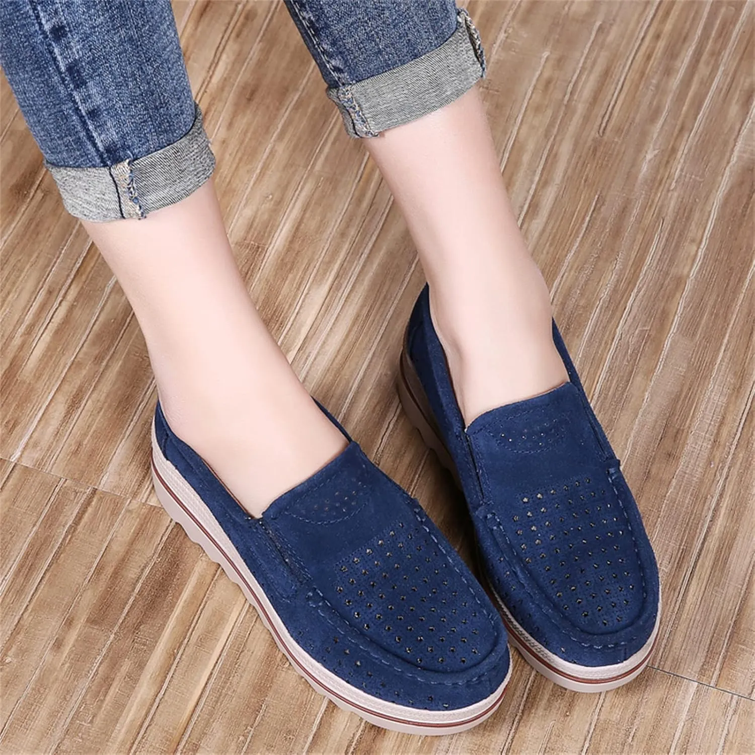 Veroders Women's Suede Wedge Loafers Slip-On Comfortable Penny Loafers Thick Soft Platform Shoes Business Work Walking