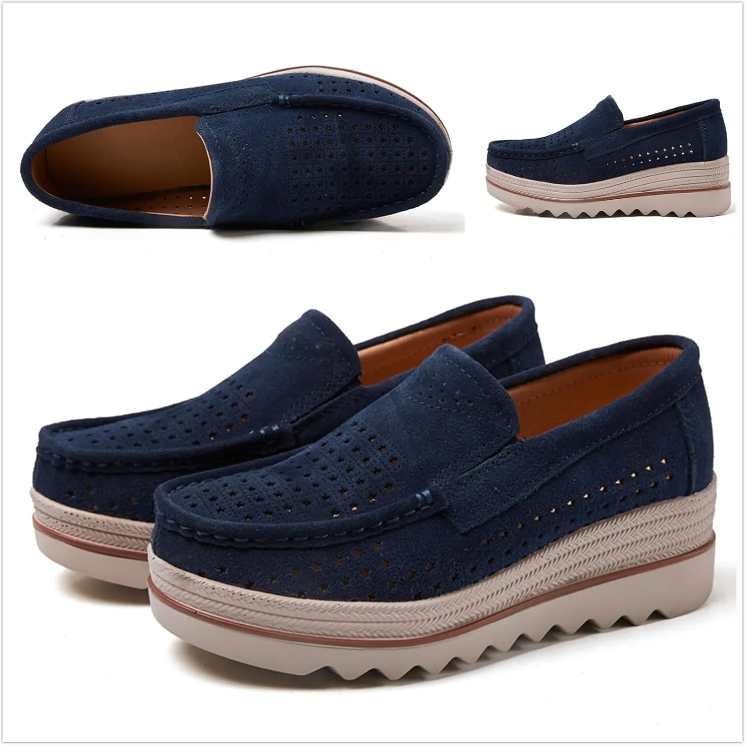 Veroders Women's Suede Wedge Loafers Slip-On Comfortable Penny Loafers Thick Soft Platform Shoes Business Work Walking