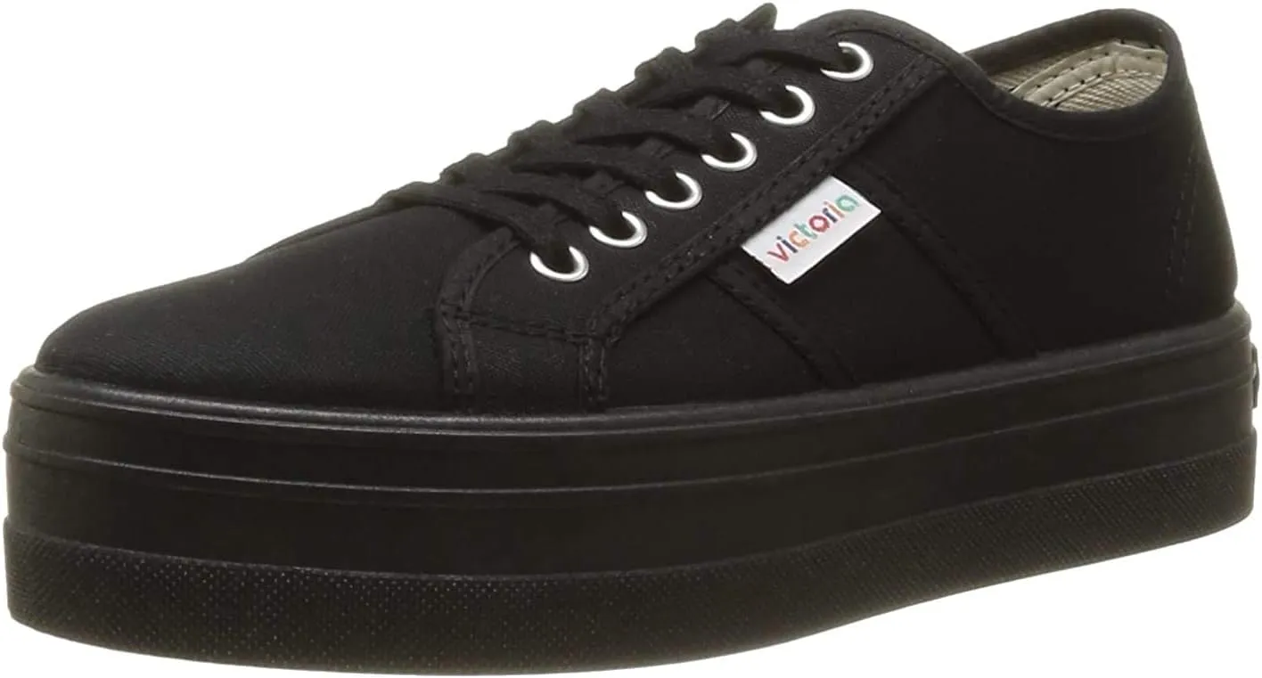Victoria Womens Platform Canvas Lace Up Sneaker Black/Black 42 EU