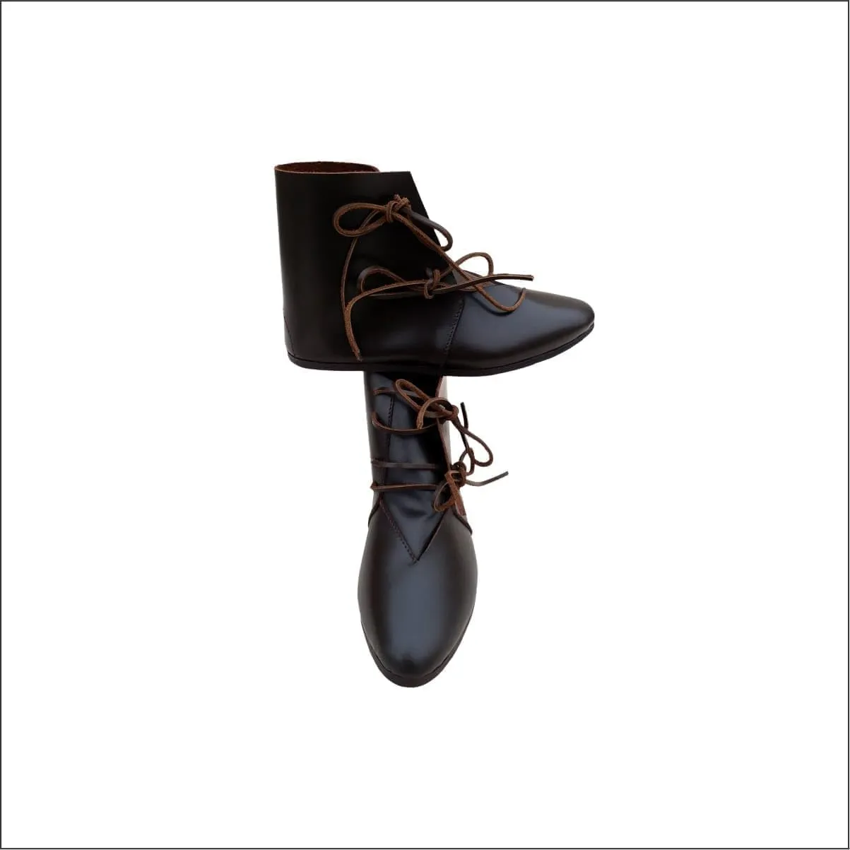 Viking Style Leather Lace Boots Pair Leather Lace Footwear Pair