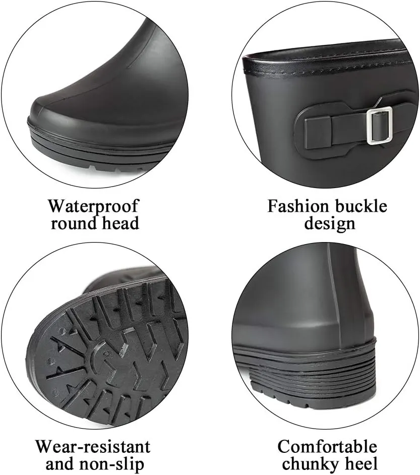 VOROLO Women's Short Rain Boots,Rubber Waterproof Garden Boots,Elastic Slip On Ankle Chelsea Boot,Fashion Insulated Rain Shoe With Low Heel