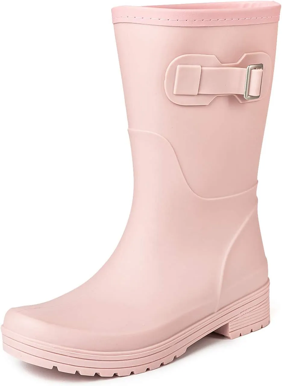 VOROLO Women's Short Rain Boots,Rubber Waterproof Garden Boots,Elastic Slip On Ankle Chelsea Boot,Fashion Insulated Rain Shoe With Low Heel