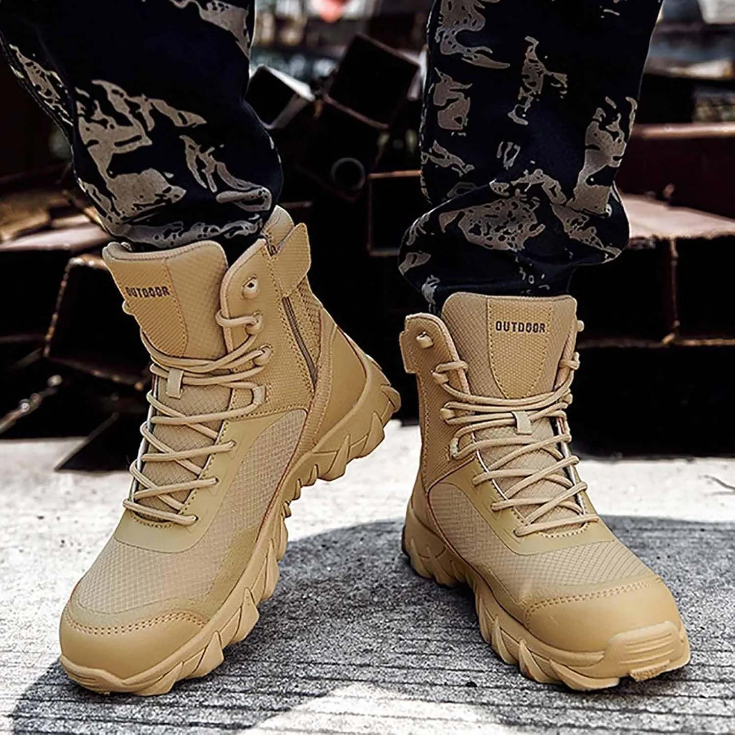 Waterproof Hiking Work Boots, Lightweight Men's Tactical Army Boots with Sports Socks Outdoor Casual Military Boots Breathable Military Combat Desert Boots