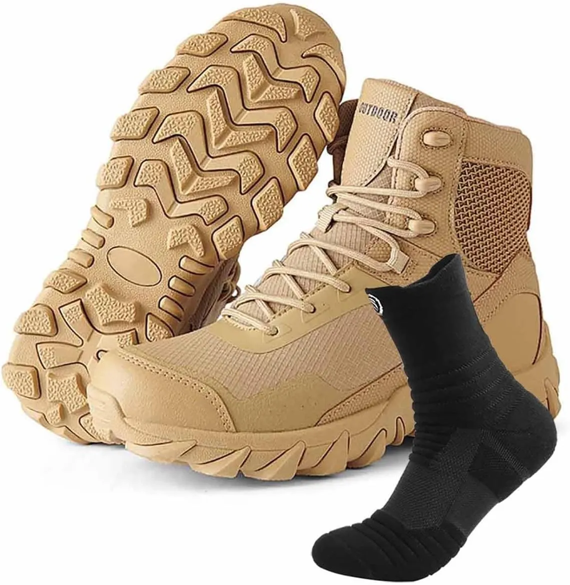 Waterproof Hiking Work Boots, Lightweight Men's Tactical Army Boots with Sports Socks Outdoor Casual Military Boots Breathable Military Combat Desert Boots