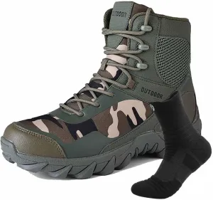 Waterproof Hiking Work Boots, Lightweight Men's Tactical Army Boots with Sports Socks Outdoor Casual Military Boots Breathable Military Combat Desert Boots
