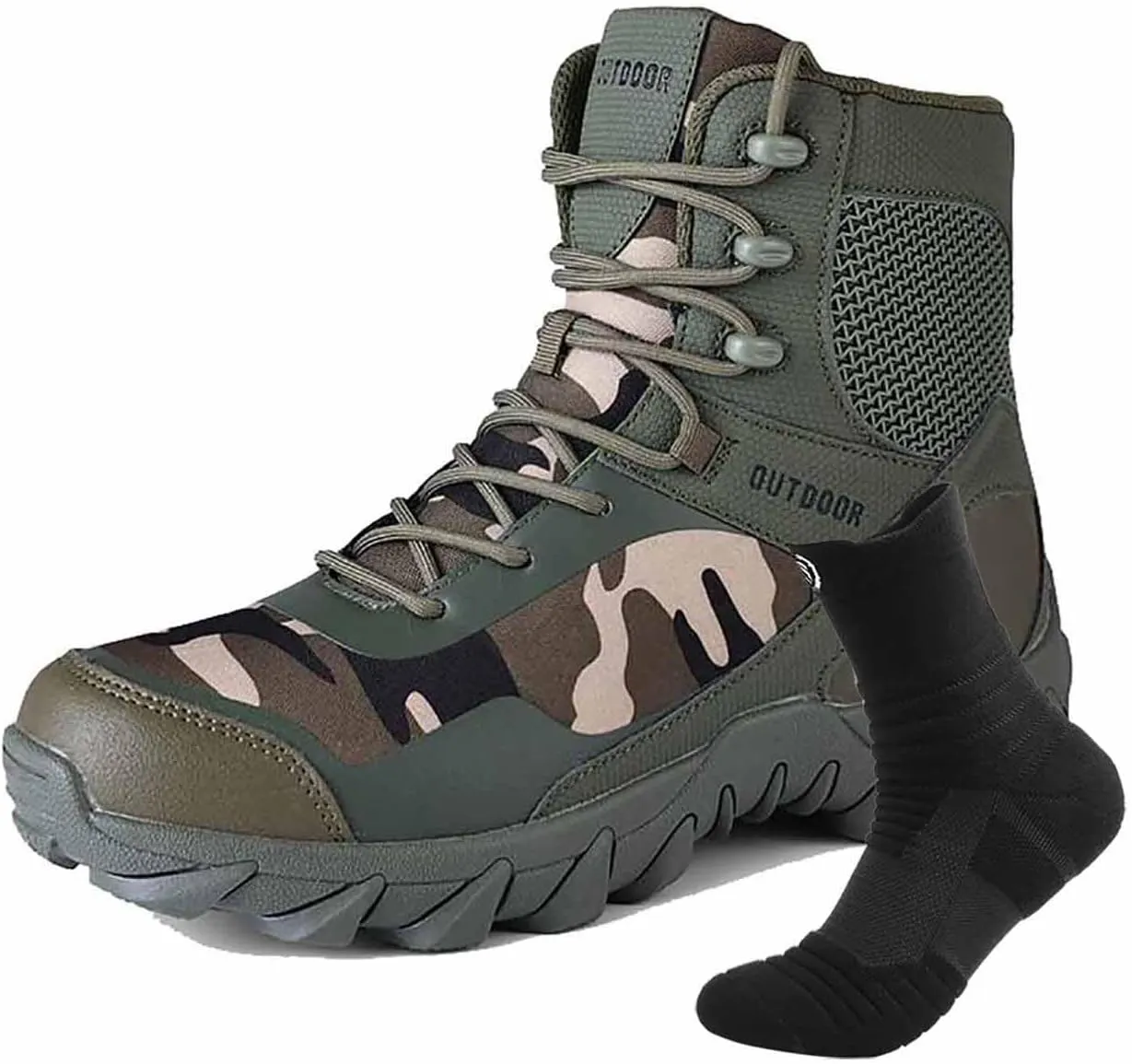 Waterproof Hiking Work Boots, Lightweight Men's Tactical Army Boots with Sports Socks Outdoor Casual Military Boots Breathable Military Combat Desert Boots