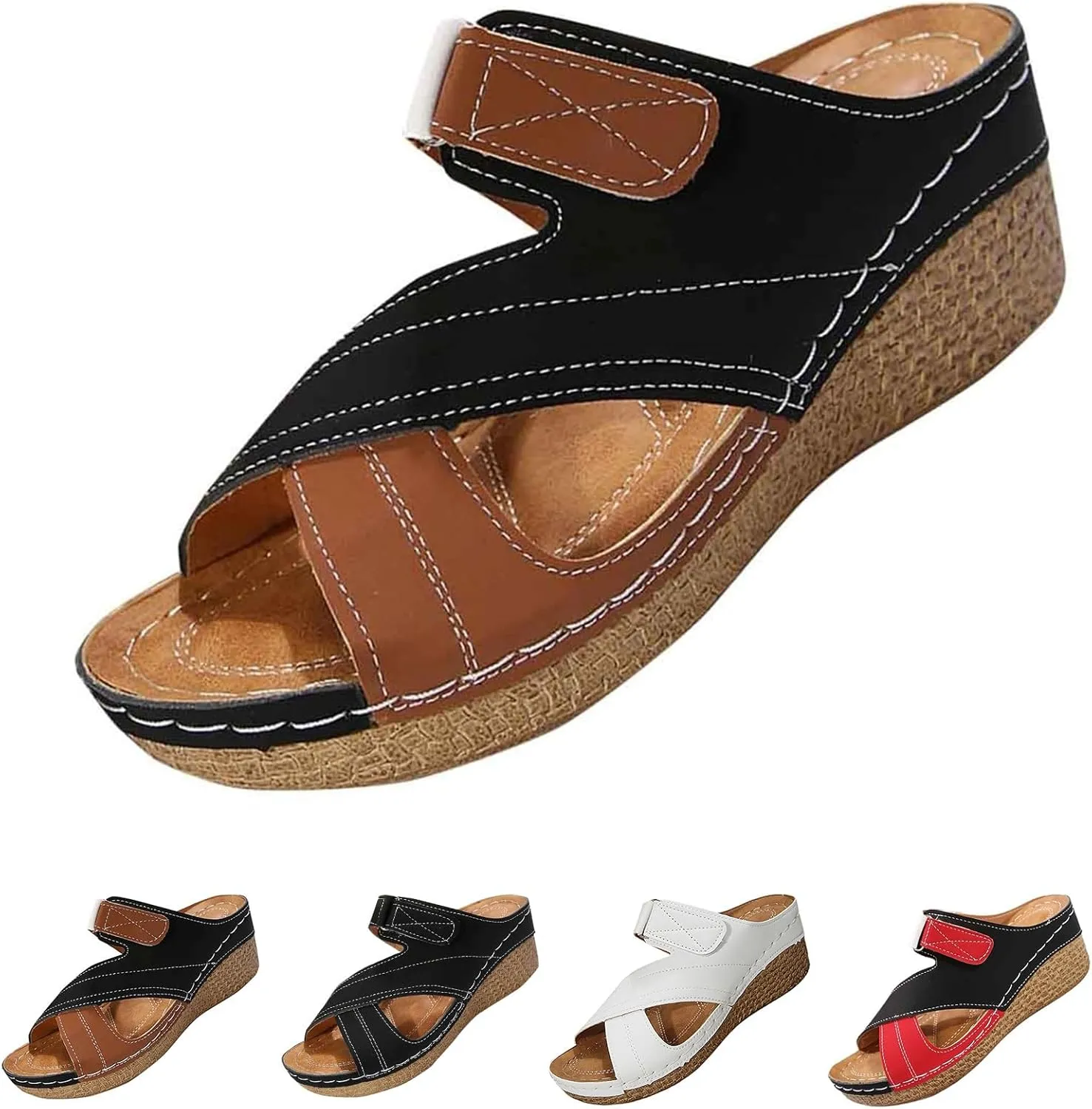 Wedges Heels for Women Dressy Summer Comfortable Open Toe Non Slip Sandals Hollow Out Vacation Slippers Casual Slip On Summer Shoes for Summer, Beach, Hiking Casual Wear