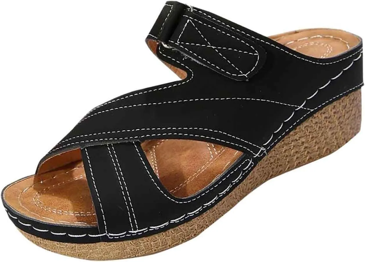 Wedges Heels for Women Dressy Summer Comfortable Open Toe Non Slip Sandals Hollow Out Vacation Slippers Casual Slip On Summer Shoes for Summer, Beach, Hiking Casual Wear