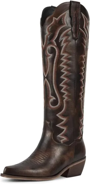 wetkiss Embroidery Dark Brown Cowboy Boots for Women Size 9